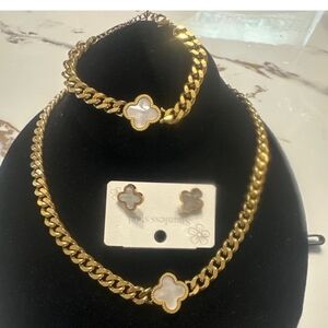 Gold Plated  and White Necklace Set